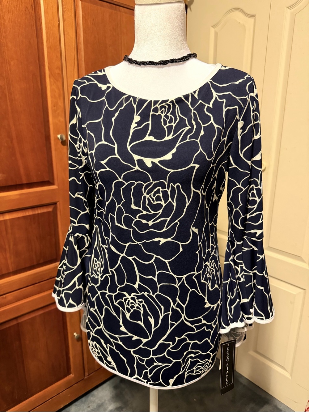 Brand new Coco Bianco Navy and White Floral Bell-Sleeve Long Sleeve too